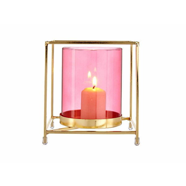 Kerzenschale Gift Decor Rosa Gold Metall Glas 14 x 15,5 x 14 cm karriert
