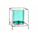 Kerzenschale Gift Decor Blau Silberfarben Silber Metall Glas 14 x 15,5 x 14 cm karriert