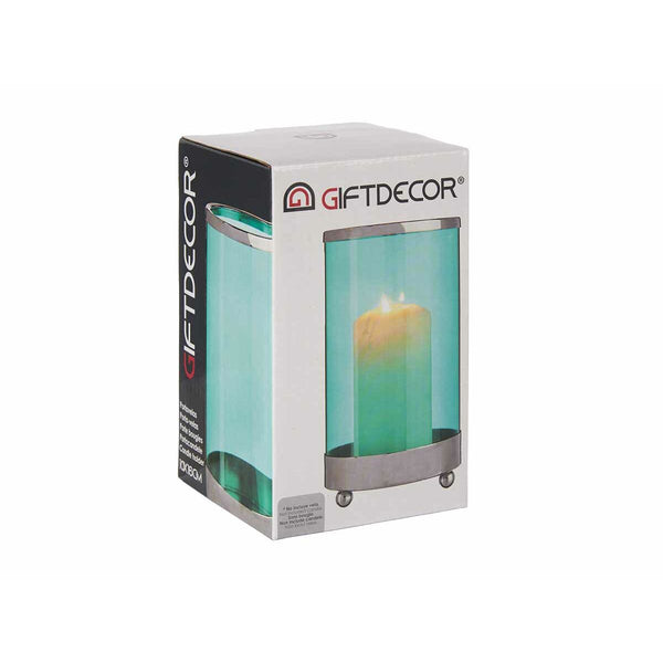 Kerzenschale Gift Decor Blau Silberfarben Silber Metall Glas 9,7 x 16,5 x 9,7 cm Zylinder