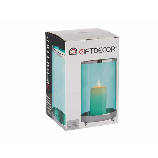 Kerzenschale Gift Decor Blau Silberfarben Silber Metall Glas 12,2 x 19,5 x 12,2 cm Zylinder