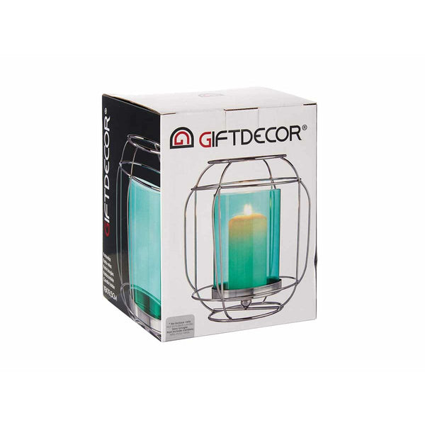 Kerzenschale Gift Decor Blau Silberfarben Silber Metall Glas 19 x 20 x 19 cm Laterne