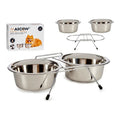 Futternapf für Haustiere Double 16,3 x 8 x 34,5 cm Silberfarben Edelstahl 800 ml (2 x 800 ml)