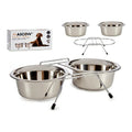 Futternapf für Haustiere Double 24,5 x 11 x 52,5 cm Silberfarben Edelstahl 2,6 L (2 x 2600 ml)