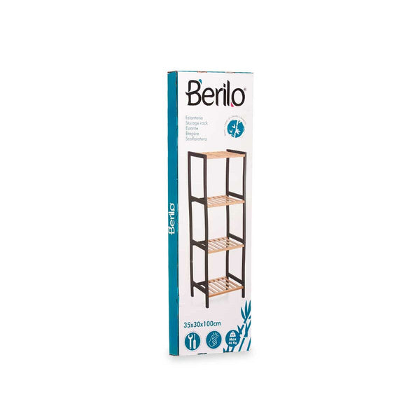 Badezimmerregal Berilo WR5503-4-459 Schwarz natürlich 35 x 30 x 100 cm