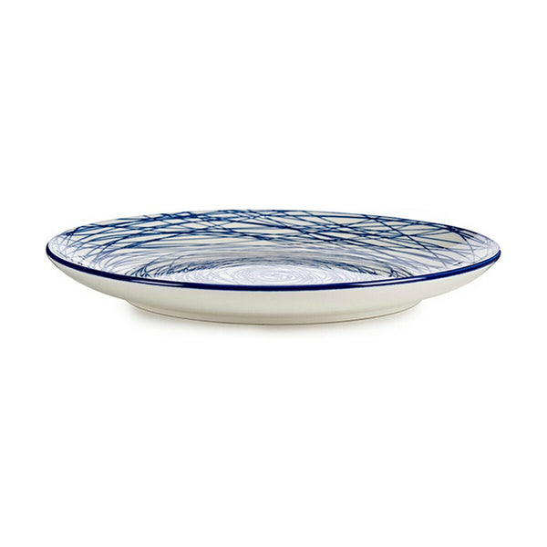 Flacher Teller Vessia Blau Weiß Porzellan Streifen 24 x 2,8 x 24 cm