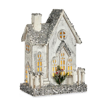 Deko-Figur Weihnachten Glitzernd LED Leicht Haus 24,5 x 32 x 12 cm Grau Holz Weiß