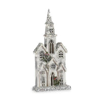Deko-Figur Weihnachten Glitzernd LED Leicht Haus 25,5 x 56,5 x 9,5 cm Grau Holz Weiß