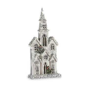Deko-Figur Weihnachten Glitzernd LED Leicht Haus 25,5 x 56,5 x 9,5 cm Grau Holz Weiß