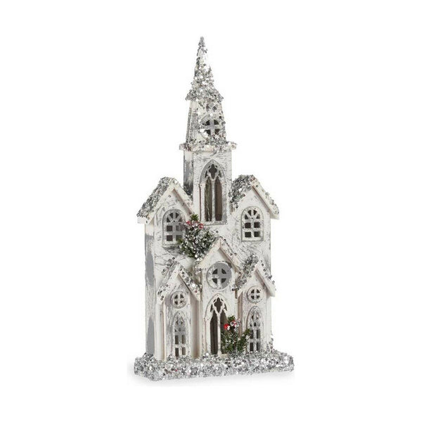 Deko-Figur Weihnachten Glitzernd LED Leicht Haus 25,5 x 56,5 x 9,5 cm Grau Holz Weiß