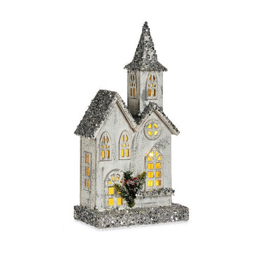 Deko-Figur Weihnachten Glitzernd LED Leicht Haus 22 x 45 x 11 cm Grau Holz Weiß