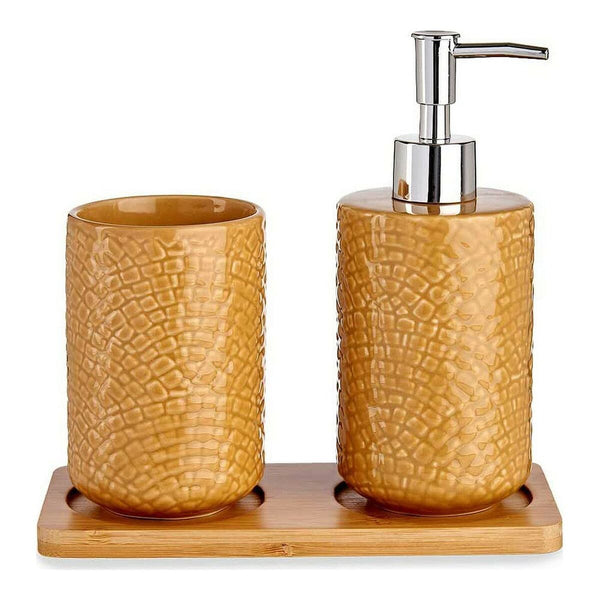 Badezimmer Set Berilo PLH03242-3 Camel Bambus Polypropylen ABS Firkanter 9 x 18,5 x 20 cm