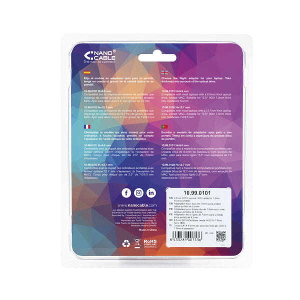 SATA-Festplatten-Adapter (2,5" auf 7 mm) NANOCABLE 10.99.0101 Schwarz/Silberfarben 2,5"