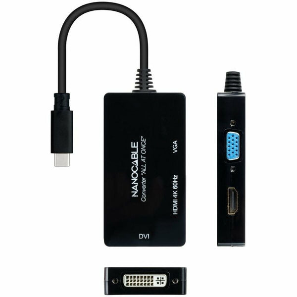 USB-C-zu-VGA/HDMI/DVI-Adapter NANOCABLE 10.16.4301-ALL 20 cm Schwarz