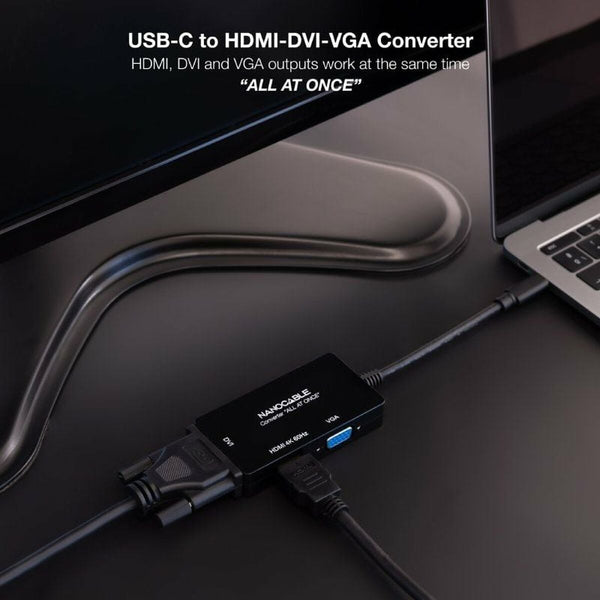USB-C-zu-VGA/HDMI/DVI-Adapter NANOCABLE 10.16.4301-ALL 20 cm Schwarz