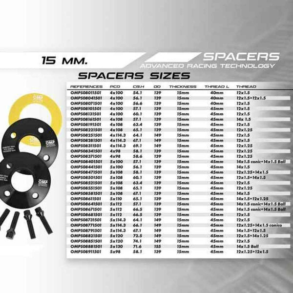 Set Distanzstücke OMP OMPS08011501 4x100 54,1 M12 x 1,5 15 mm