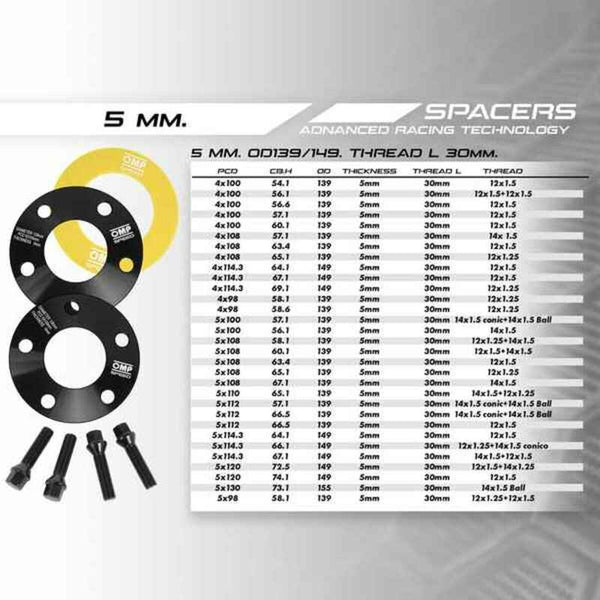 Set Distanzstücke OMP OMPS08060501 4x100 56,1 M12 x 1,5 5 mm