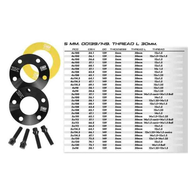 Set Distanzstücke OMP 5x108 67,1 M14 x 1,50 20 mm