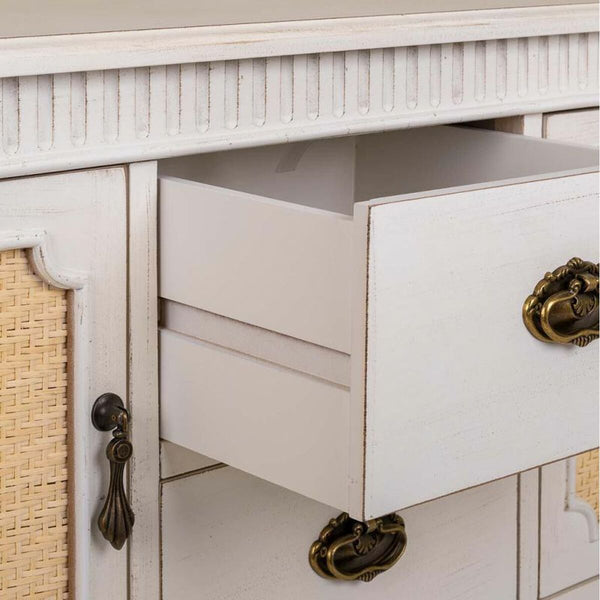 Anrichte Alexandra House Living Weiß Rattan Tannenholz 36 x 82 x 108 cm