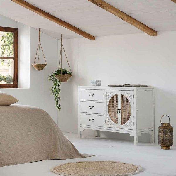 Anrichte Alexandra House Living Weiß Rattan Tannenholz 36 x 73 x 106 cm