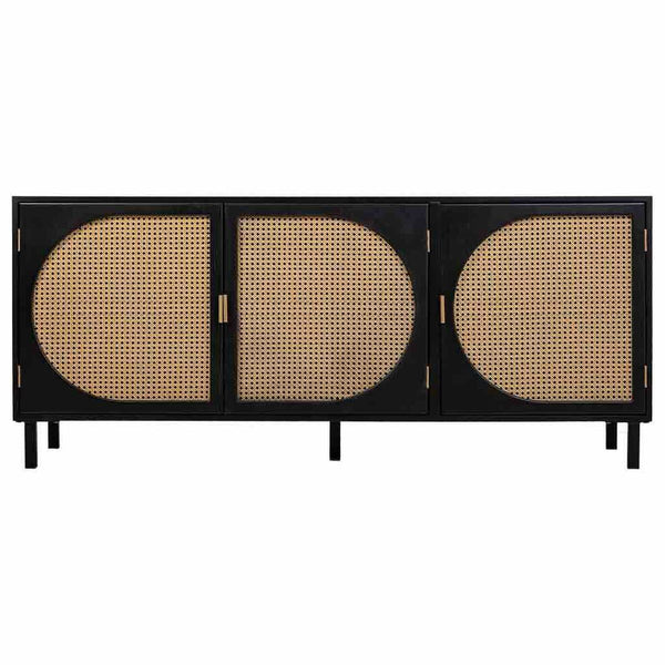 Anrichte Alexandra House Living Schwarz natürlich Rattan Paulonia-Holz 45 x 86 x 165 cm