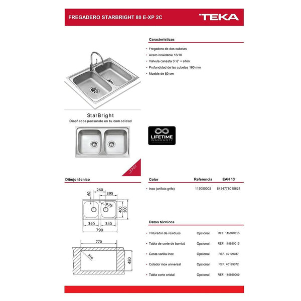 Doppelspülbecken Teka STARBRIGHT 80 E-XP 2C
