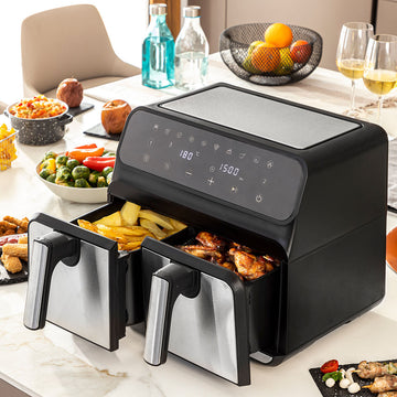 Heißluftfritteuse InnovaGoods Fryinn Double 8000 Schwarz 3400 W 8 L Edelstahl