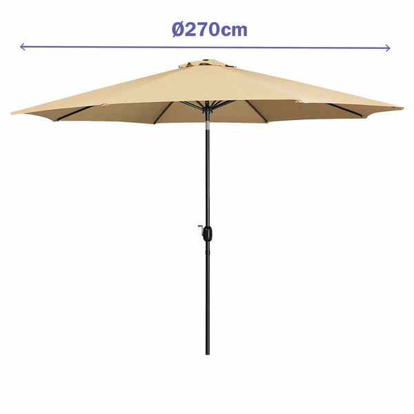 Marbueno Sonnenschirm Stahl 8 Streben D270 cm Polyester Braun Garten 10482