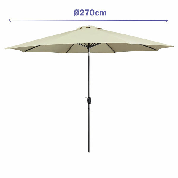 Marbueno Sonnenschirm Stahl 8 Streben D270 cm Polyester Beige Garten 10483