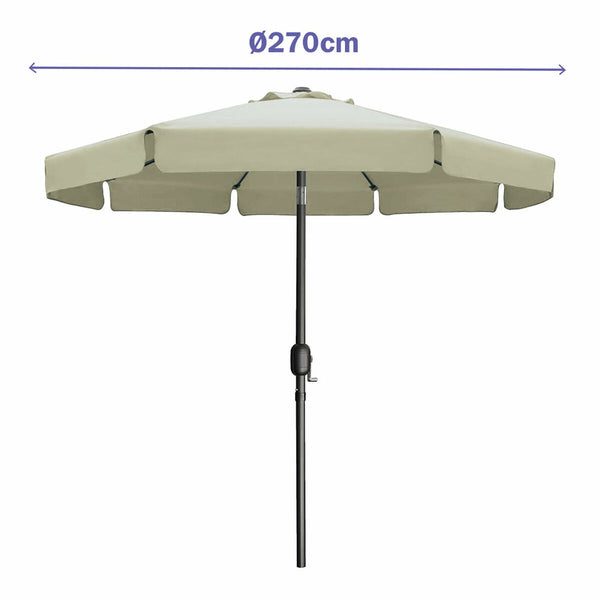 Marbueno Sonnenschirm Stahl 8 Stangen D270 cm Polyester Beige Garten, Pool, Terrasse