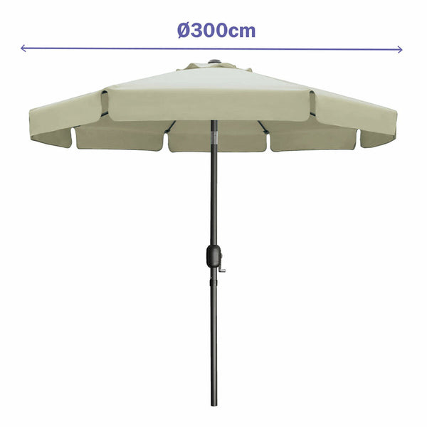 Marbueno Sonnenschirm Stahl 8 Streben D300 cm Polyester Beige Garten Terrasse 10490