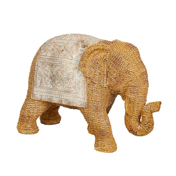 Deko-Figur Romimex Beige Rattan Polyesterharz Elefant 29 x 20 x 12 cm