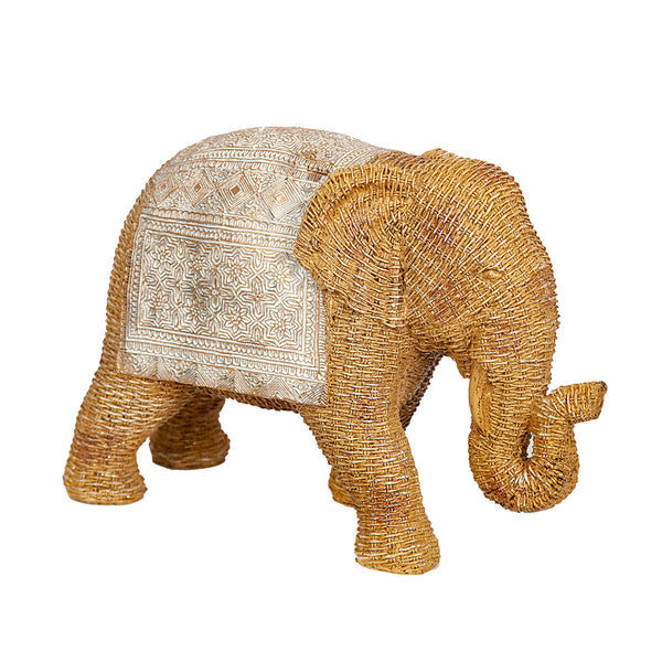 Deko-Figur Romimex Beige Rattan Polyesterharz Elefant 29 x 20 x 12 cm