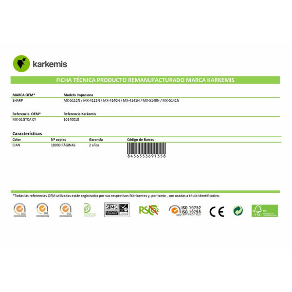 Original Toner Karkemis MX-51GTCA Türkis