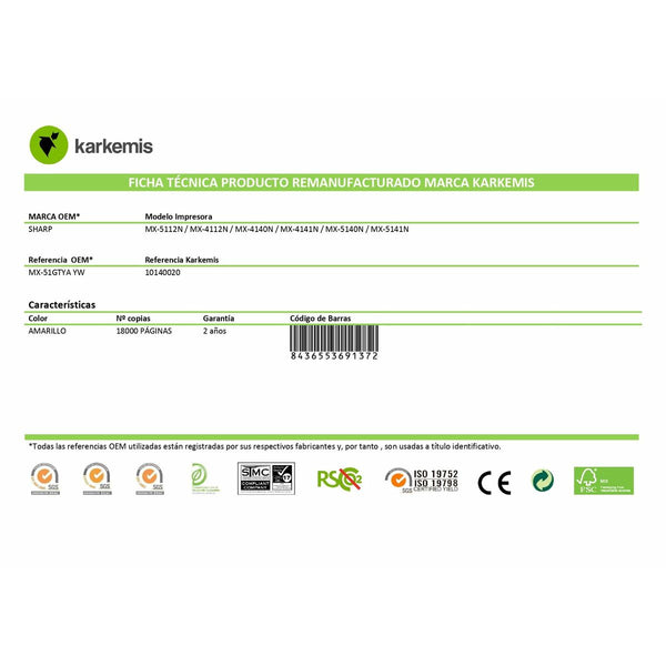 Original Toner Karkemis MX-51GTYA Gelb