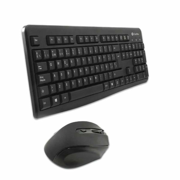 Tastatur mit Maus CoolBox COO-KTR-02W Qwerty Spanisch Wireless Schwarz Spanisch QWERTY