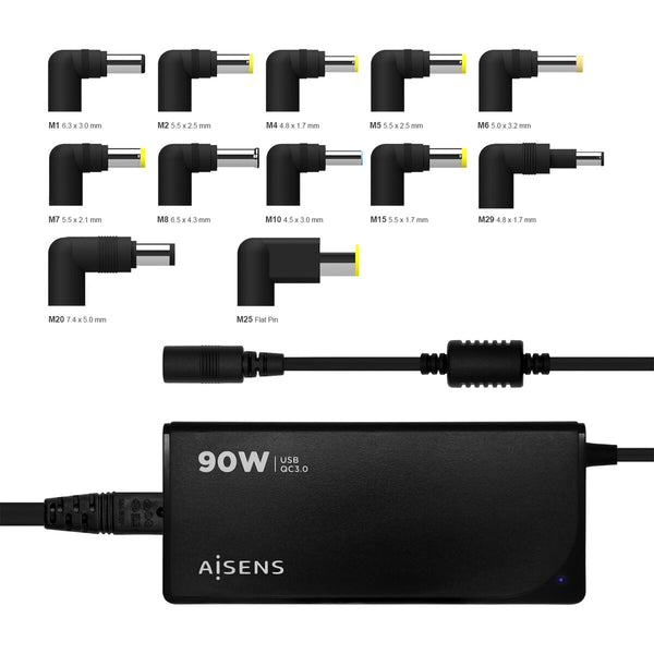 Laptopladekabel Aisens ASLC-90WAUTO-BK 90 W Universal