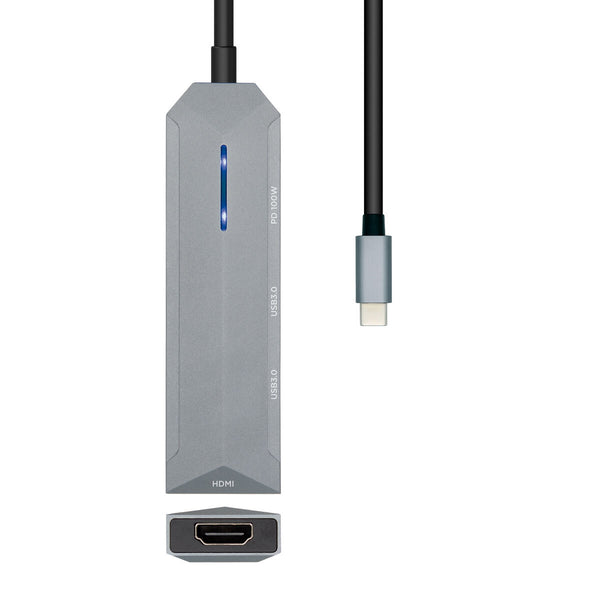 Hub USB Aisens ASUC-4P002-GR Schwarz Grau
