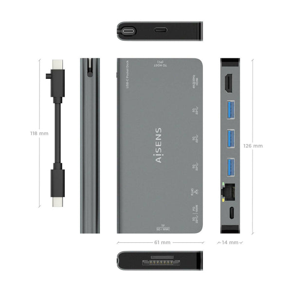 Hub USB Aisens ASUC-8P015-GR Grau Bunt