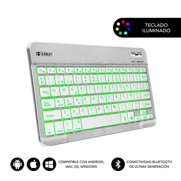 Bluetooth-Tastatur für Tablet Subblim SUB-KBT-SMBL30 Silber Qwerty Spanisch QWERTY