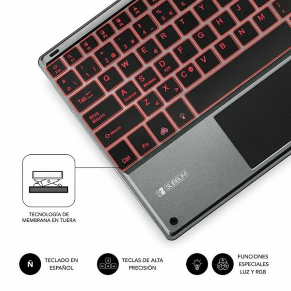 Bluetooth-Tastatur für Tablet Subblim SUB-KBT-SMBT51 Grau Bunt Qwerty Spanisch QWERTY