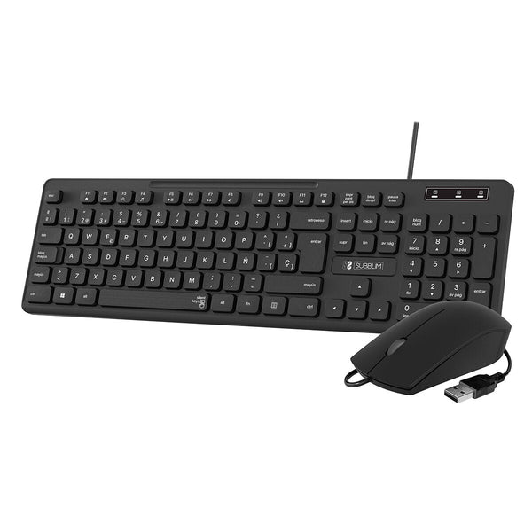 Tastatur mit Maus Subblim SLIM Schwarz QWERTY