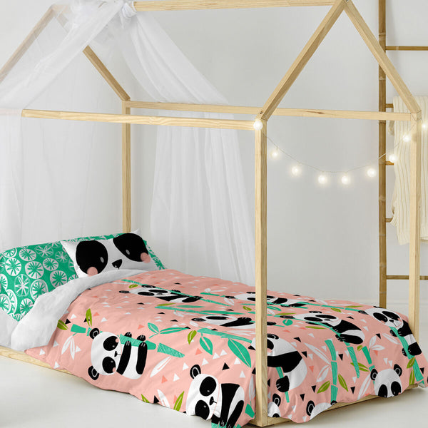 Bettbezug-Set HappyFriday Moshi Moshi Panda Garden Rosa Einzelmatratze 2 Stücke