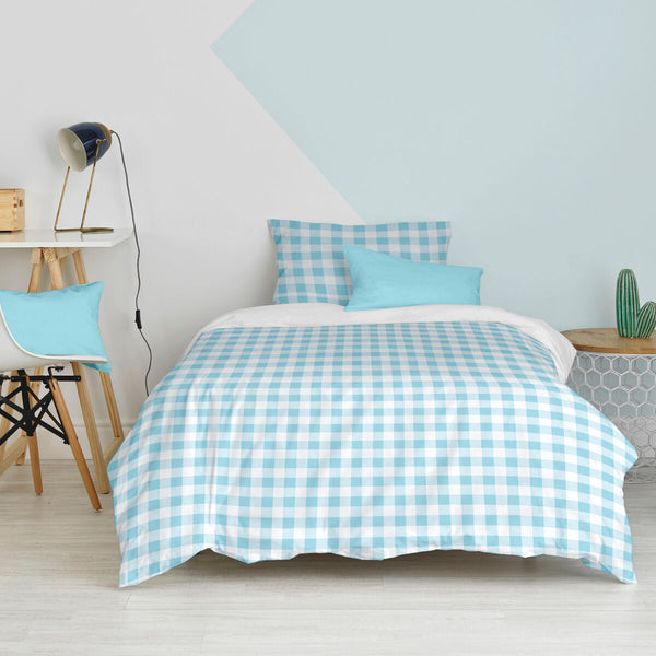 Bettbezug-Set HappyFriday Basic Kids Blau Einzelmatratze Vichy 2 Stücke