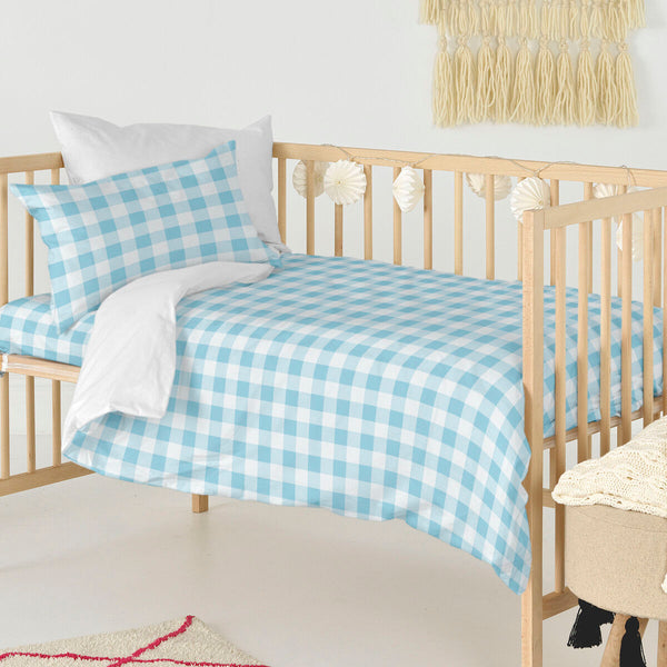 Bettbezug-Set HappyFriday Basic Kids Blau Babybettchen Vichy 2 Stücke