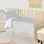 Bettbezug-Set HappyFriday Basic Kids Grau Babybettchen Vichy 2 Stücke