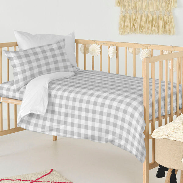 Bettbezug-Set HappyFriday Basic Kids Grau Babybettchen Vichy 2 Stücke