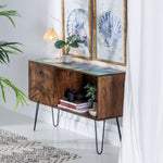 Anrichte Blau Braun Holz Metall Eisen Mindiholz 120 x 40 x 80 cm