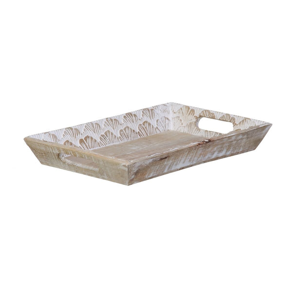 Tablett für Snacks 45,5 x 30,5 x 5,5 cm Weiß Mango-Holz (2 Stück)