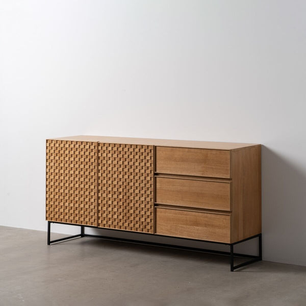 Anrichte MARIGNI Schwarz natürlich Eisen Holz MDF 160 x 42,5 x 79 cm