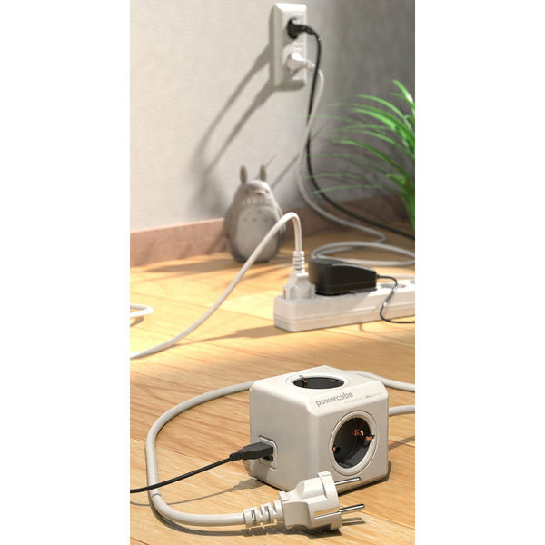 Würfel mit Steckdosenanschluss Allocacoc PowerCube Extended USB Type E Schwarz Würfel (1,5 m)